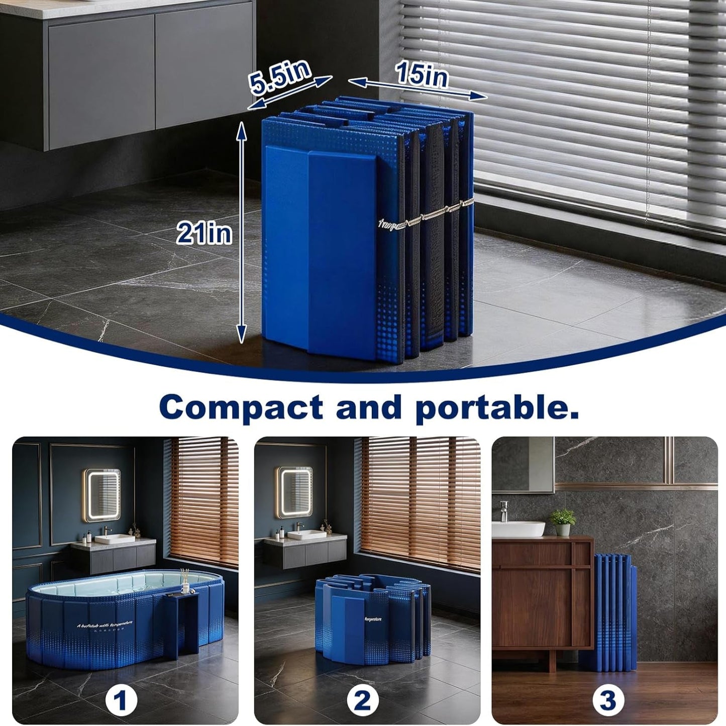Portable Bathtub for Adult 47" Large Collapsible Cold Plunge Bathtub Foldable No Installation Ice Bath Tub for Shower Stall, Bathroom Hot SPA Soaking Standing Tub