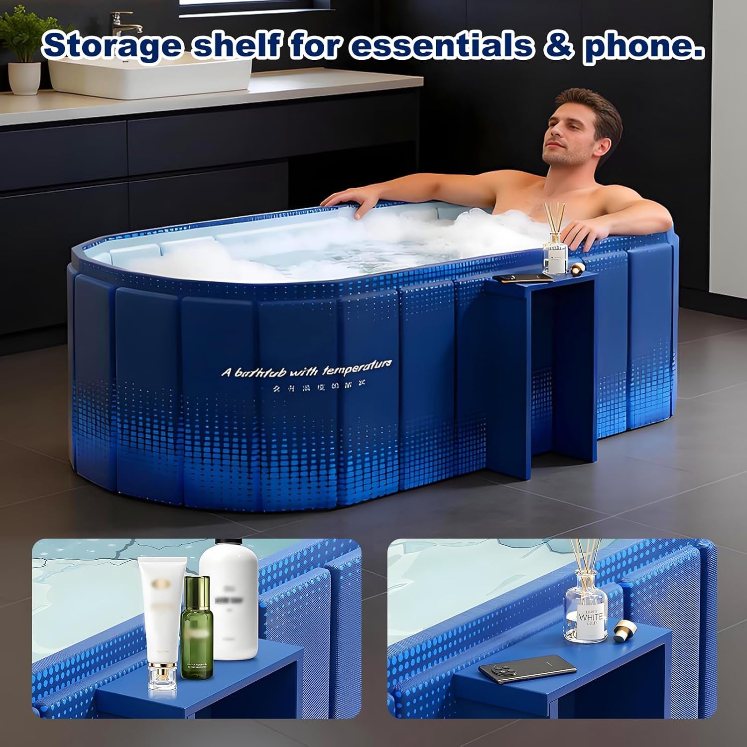 Portable Bathtub for Adult 47" Large Collapsible Cold Plunge Bathtub Foldable No Installation Ice Bath Tub for Shower Stall, Bathroom Hot SPA Soaking Standing Tub