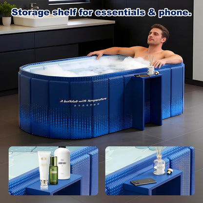 Portable Bathtub for Adult 47" Large Collapsible Cold Plunge Bathtub Foldable No Installation Ice Bath Tub for Shower Stall, Bathroom Hot SPA Soaking Standing Tub