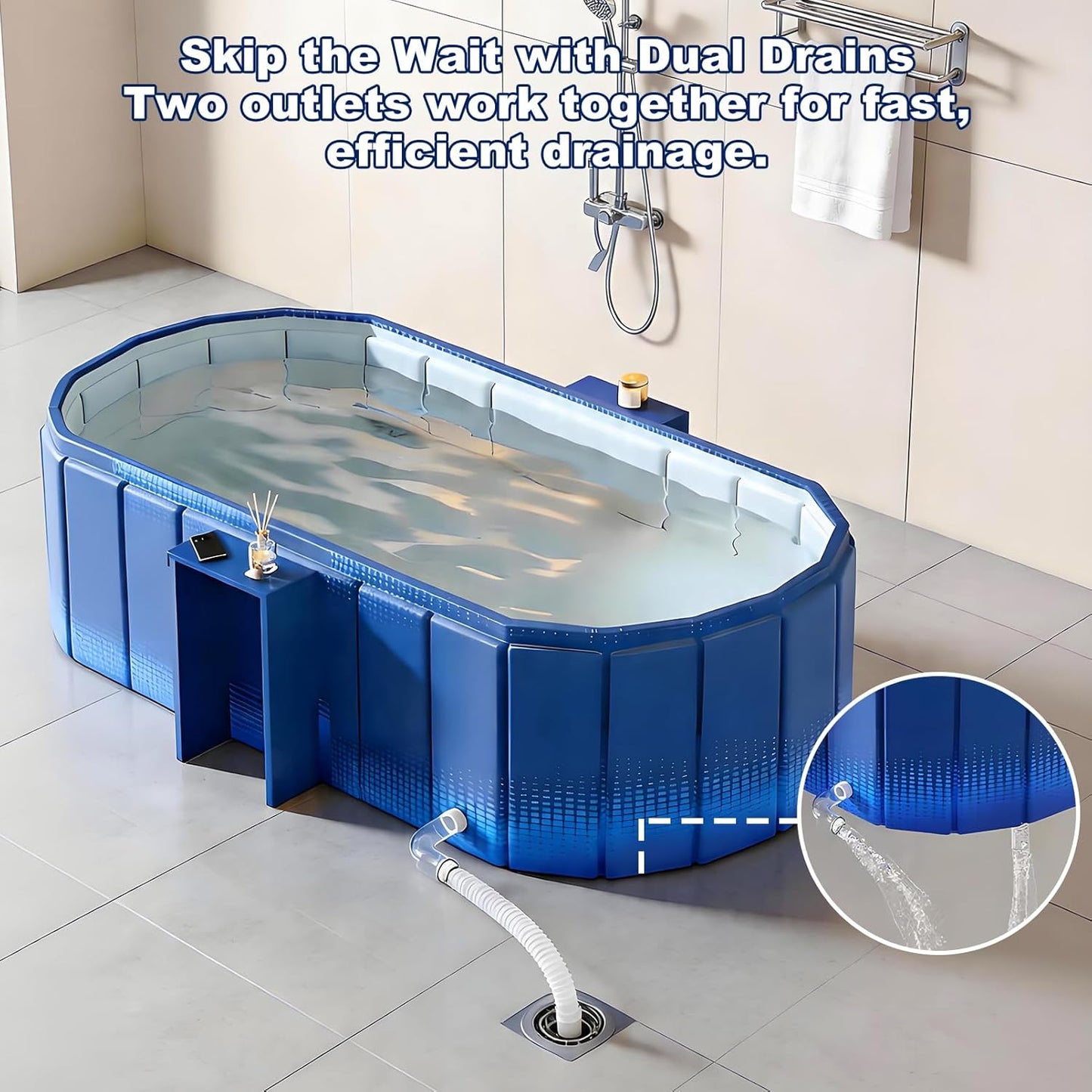 Portable Bathtub for Adult 47" Large Collapsible Cold Plunge Bathtub Foldable No Installation Ice Bath Tub for Shower Stall, Bathroom Hot SPA Soaking Standing Tub