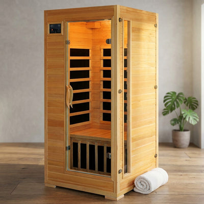 1-2-Person Infrared Sauna Room with 4 Low-Emf Carbon Heaters, Audio System, Canadian Hemlock