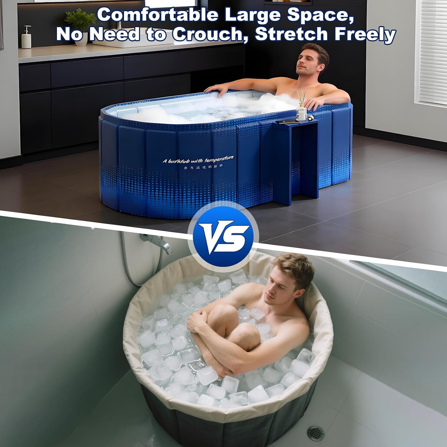Portable Bathtub for Adult 47" Large Collapsible Cold Plunge Bathtub Foldable No Installation Ice Bath Tub for Shower Stall, Bathroom Hot SPA Soaking Standing Tub